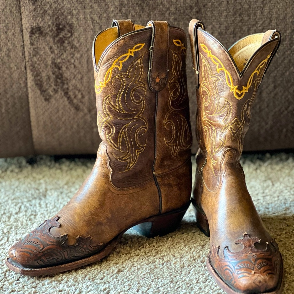 TONY LAMA WOMEN'S BARK SANTA FE SQUARE TOE WESTERN BOOTS